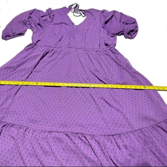 Torrid Purple Clip Dot Midi Dress Size 4X Long Sleeve Tie Back Elastic Waist - Picture 13 of 13